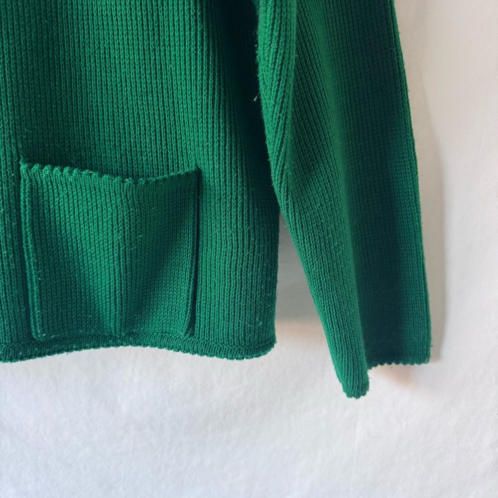Vintage 90s Green Cardigan Sweater Shoulder Pads Button Front L - Picture 5 of 13
